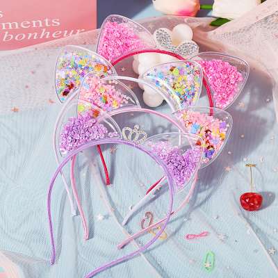 Cute hairband sequined cat ear hairpin Children's birthday band hair accessories for baby girls